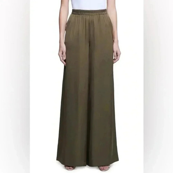 NWT L'AGENCE Lillian Satin Wide Leg Pants Olive Night size XL - Picture 1 of 10